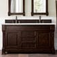 James Martin Brookfield 60" Double Bathroom Vanity in Burnished Mahogany with 3 cm Ethereal Noctis Quartz Top and Rectangle Sink, , large