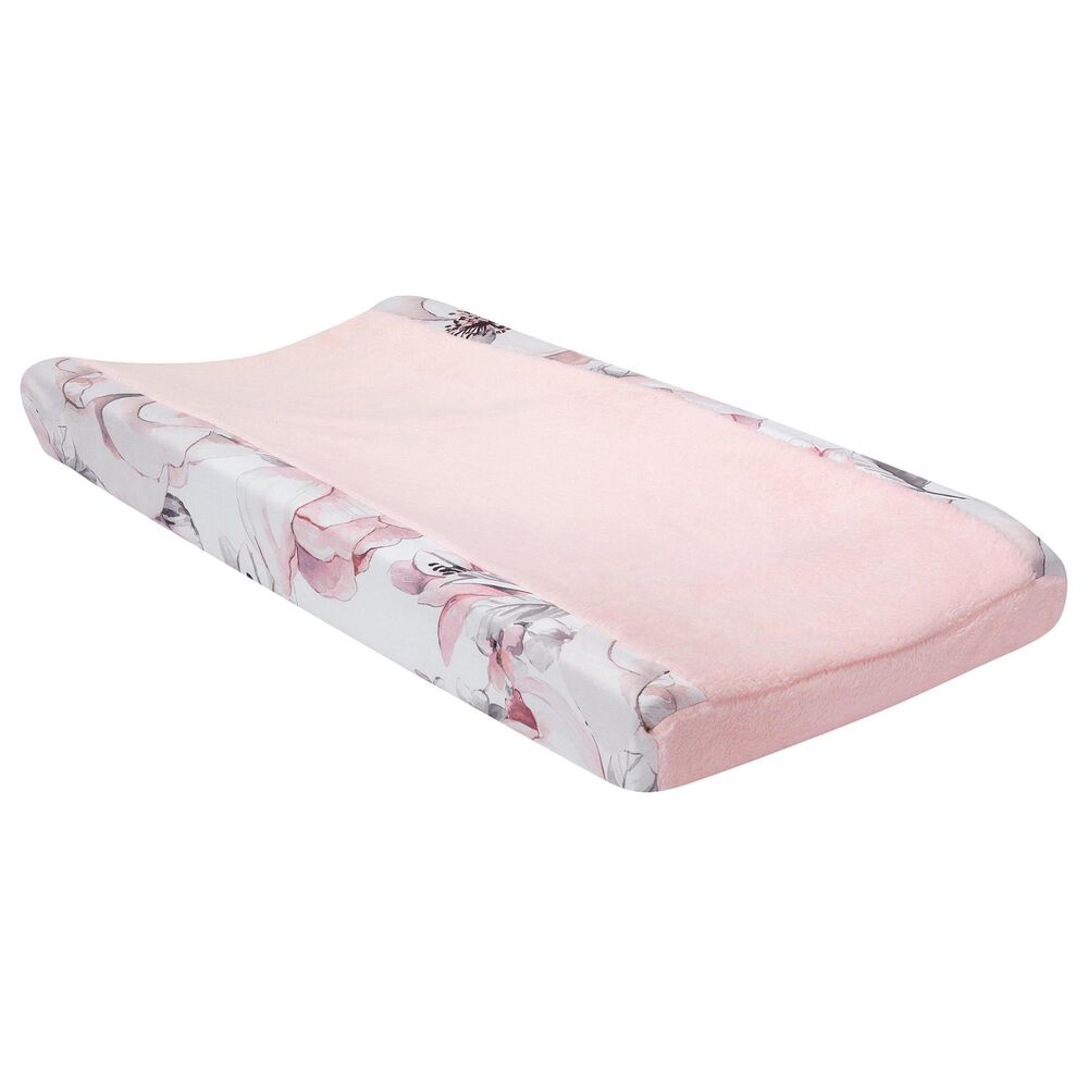 Lambs and Ivy Signature Botanical Baby Floral Minky Changing Pad Cover in Pink and Gray, , large