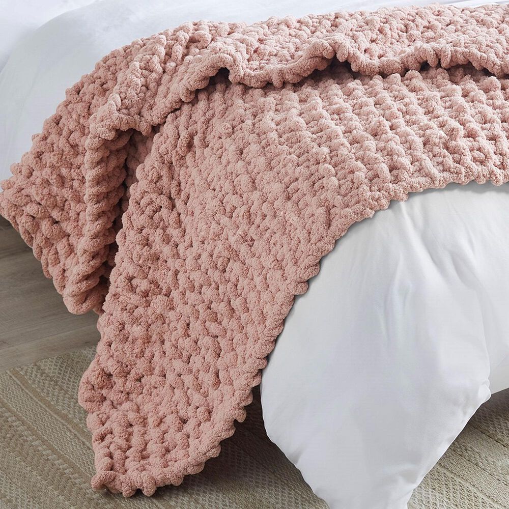 Hampton Park Chenille 50&quot; x 60&quot; Chunky Knit Throw in Blush, , large