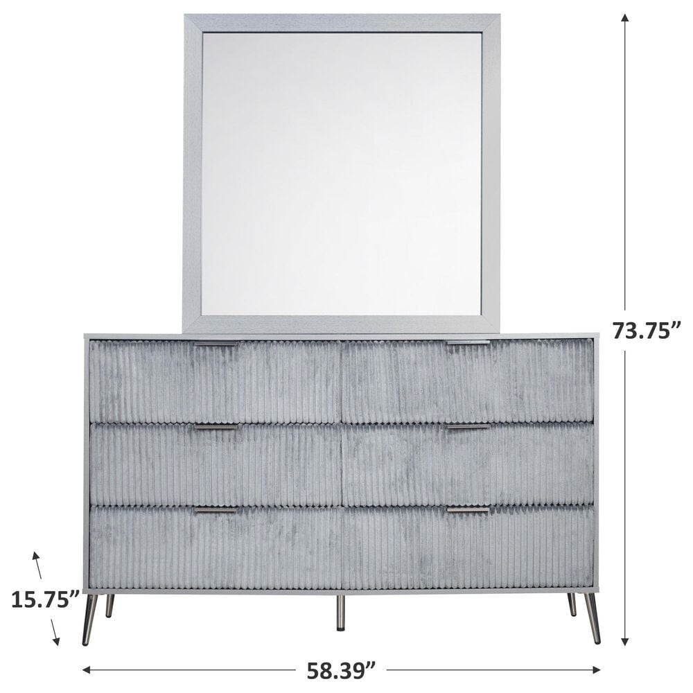 New Heritage Design Kailani 6-Drawer Dresser and Mirror in Gray, , large