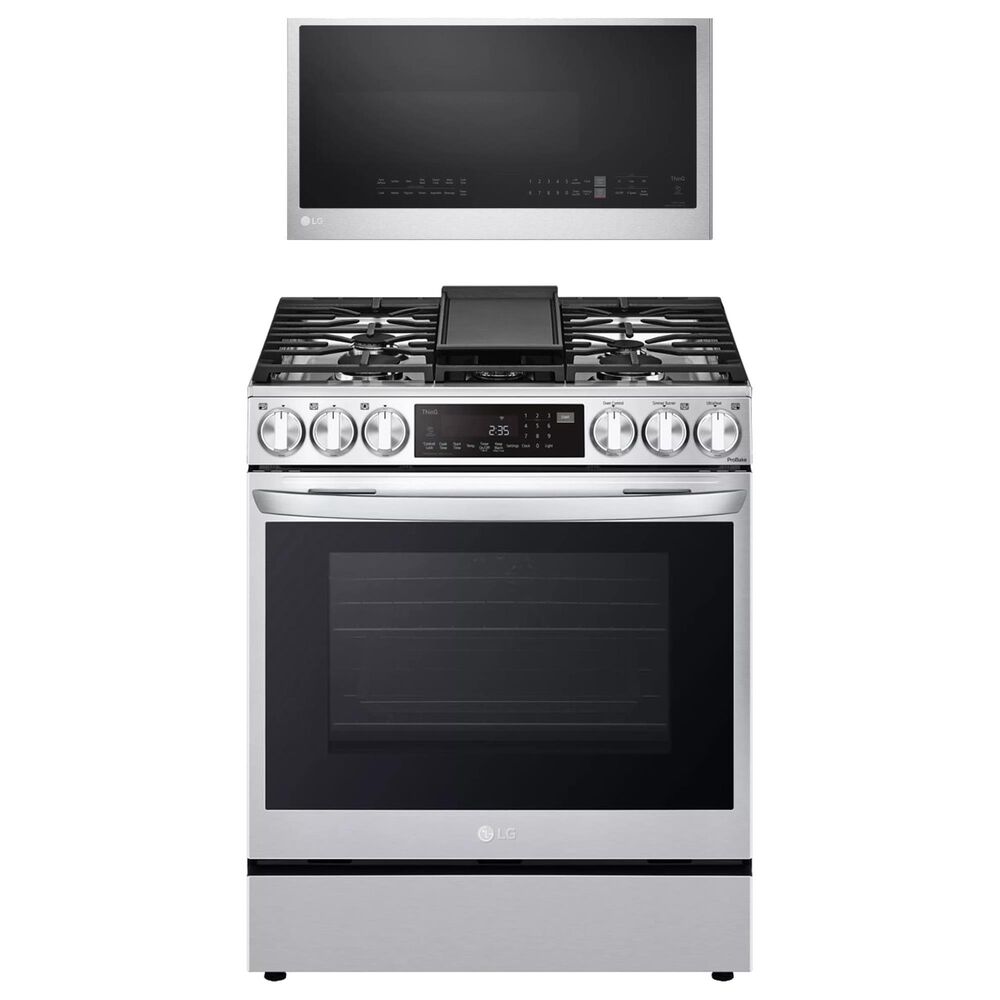 LG 2-Piece Kitchen Package with 6.3 Cu. Ft. Gas Range and Over-the-Range Microwave in Print Proof Stainless Steel, , large