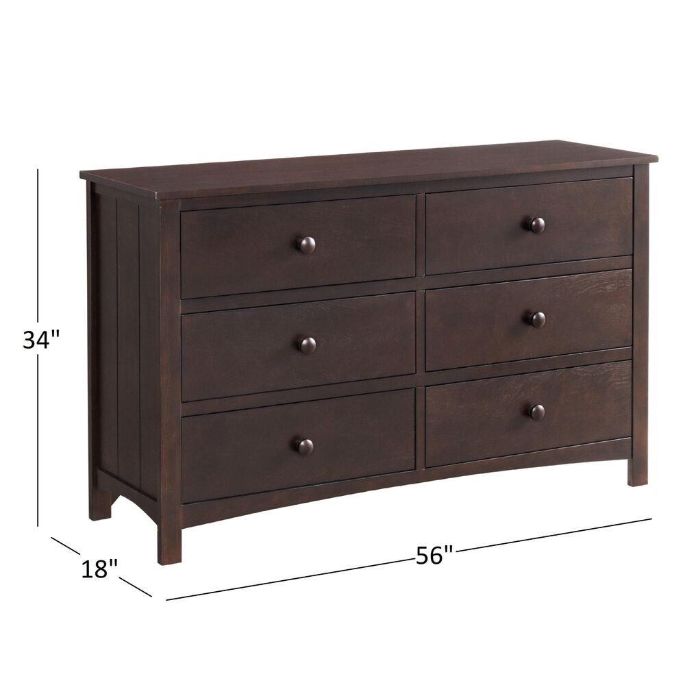 Oxford Baby Universal 6 Drawer Dresser in Brown Espresso, , large