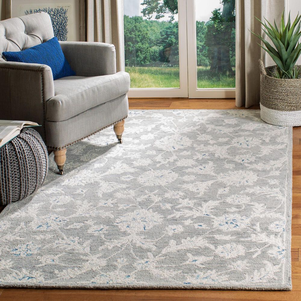 Safavieh Micro-Loop Floral 10&#39; x 14&#39; Grey and Ivory Area Rug, , large