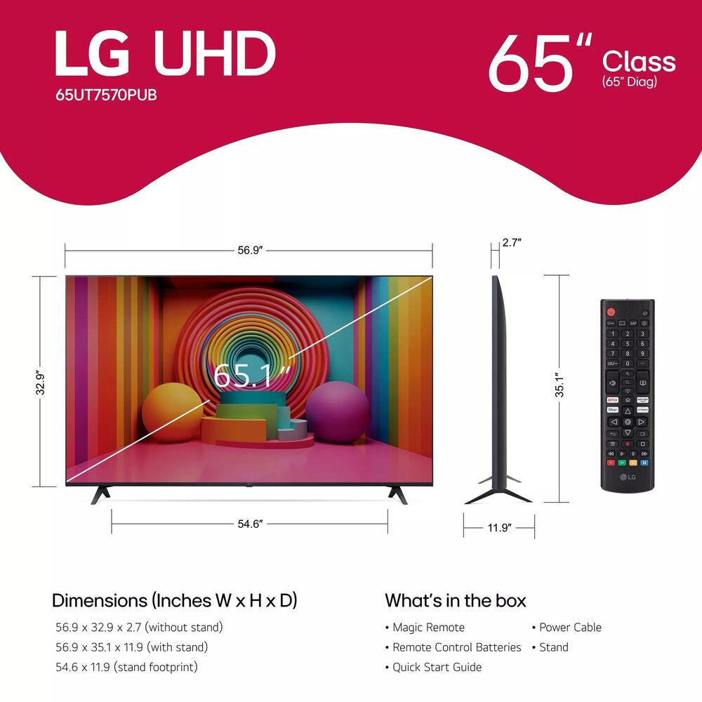 LG 65&quot; Class UHD Series 4K UHD - Smart TV with 2.1 Channel Sound Bar and Wireless Subwoofer in Black, , large