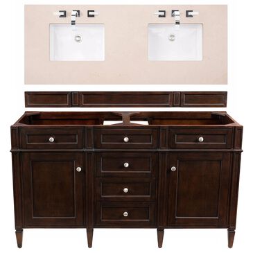 James Martin Brittany 60" Double Bathroom Vanity in Burnished Mahogany with 3 cm Eternal Marfil Quartz Top, , large