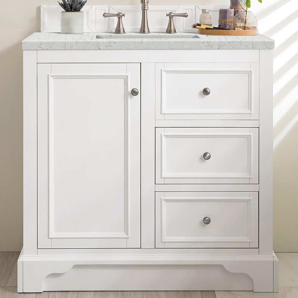 James Martin De Soto 36&quot; Single Bathroom Vanity in Bright White with 3 cm Eternal Jasmine Pearl Quartz Top and Rectangular Sink, , large