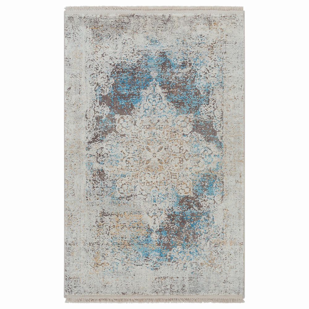 Surya Solar 2" x 3" Sky Blue, Charcoal, Light Gray, White and Saffron Area Rug, , large