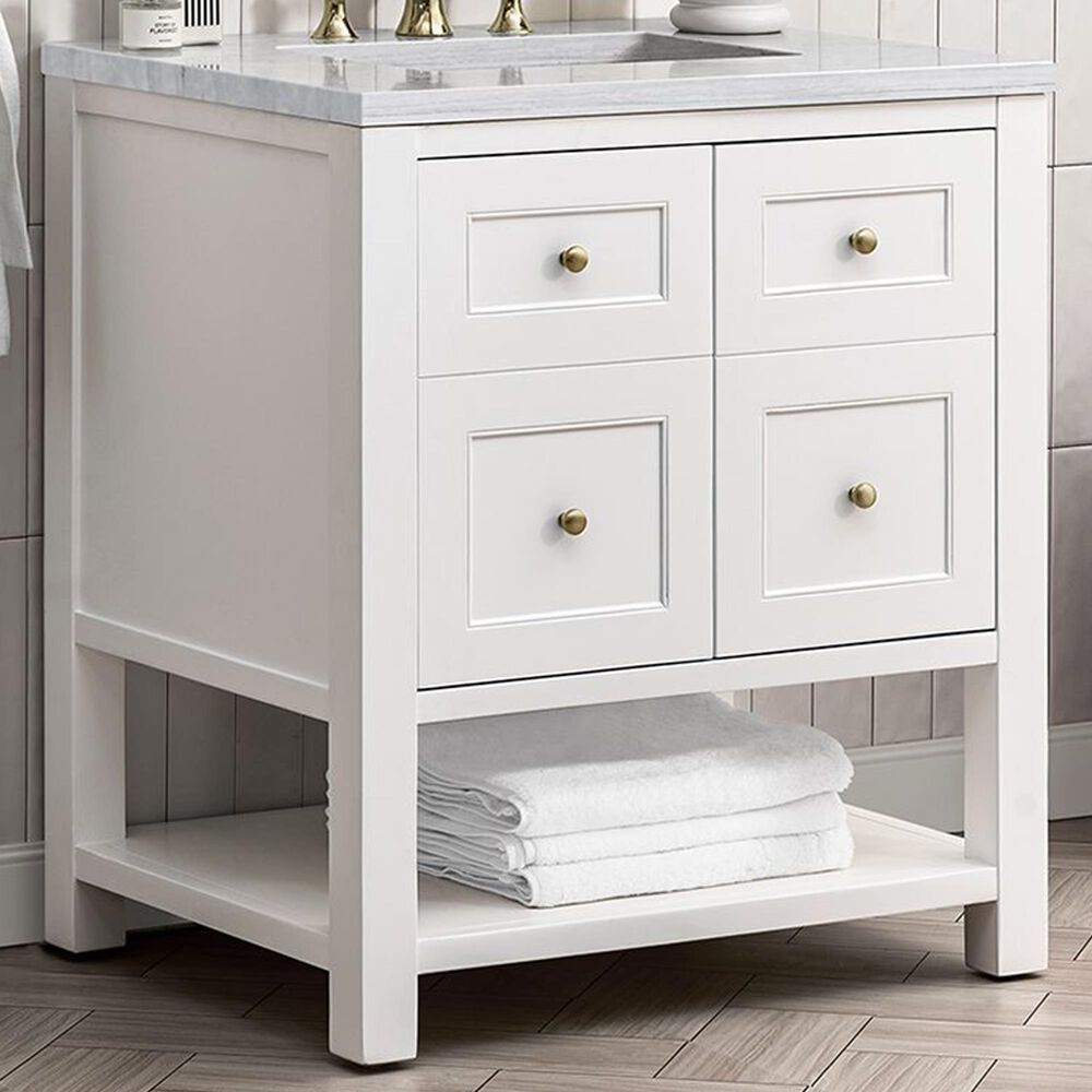 James Martin Breckenridge 30&quot; Single Bathroom Vanity in Bright White with 3 cm Arctic Fall Solid Surface Top and Rectangular Sink, , large