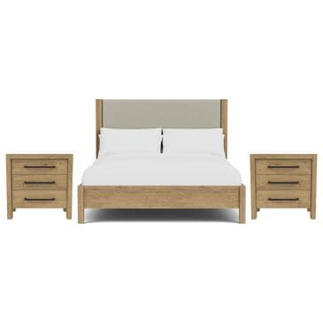Shannon Hills Davie 3-Piece King Upholstered Panel Bed with Nightstand Set in Pale Oak, , large