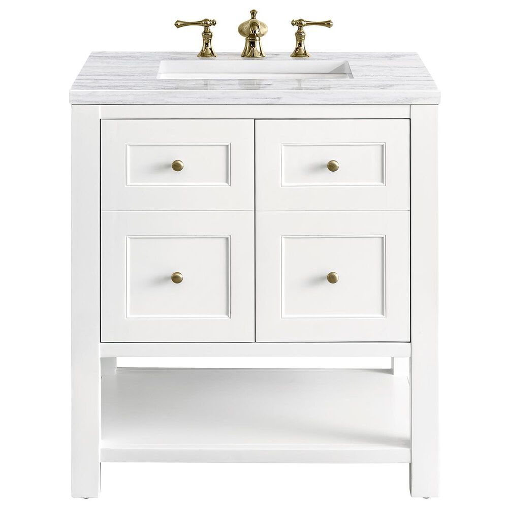 James Martin Breckenridge 30" Single Bathroom Vanity in Bright White with 3 cm Arctic Fall Solid Surface Top and Rectangular Sink, , large
