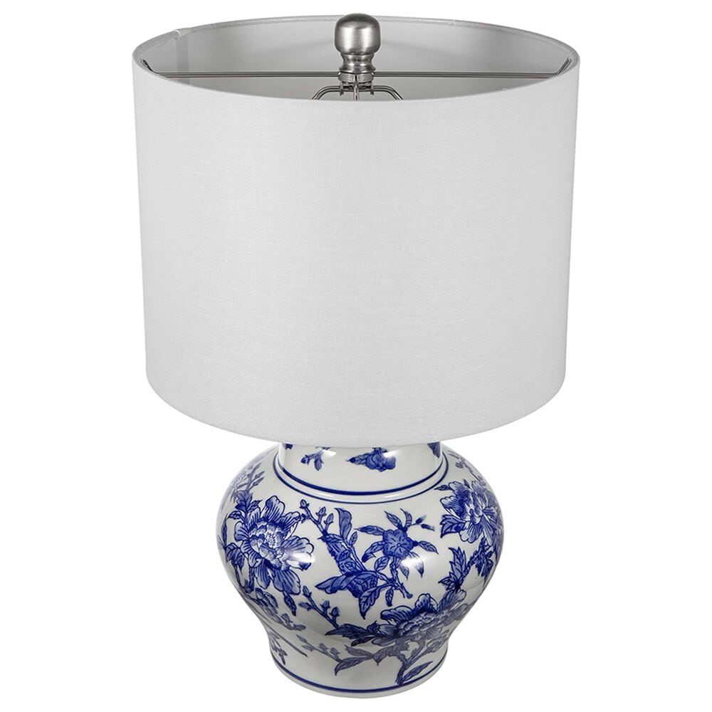 A&amp;B Home Floral Vase Table Lamp in Blue and White, , large