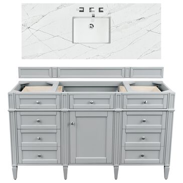James Martin Brittany 60" Single Bathroom Vanity in Urban Gray with 3 cm Ethereal Noctis Quartz Top and Rectangle Sink, , large