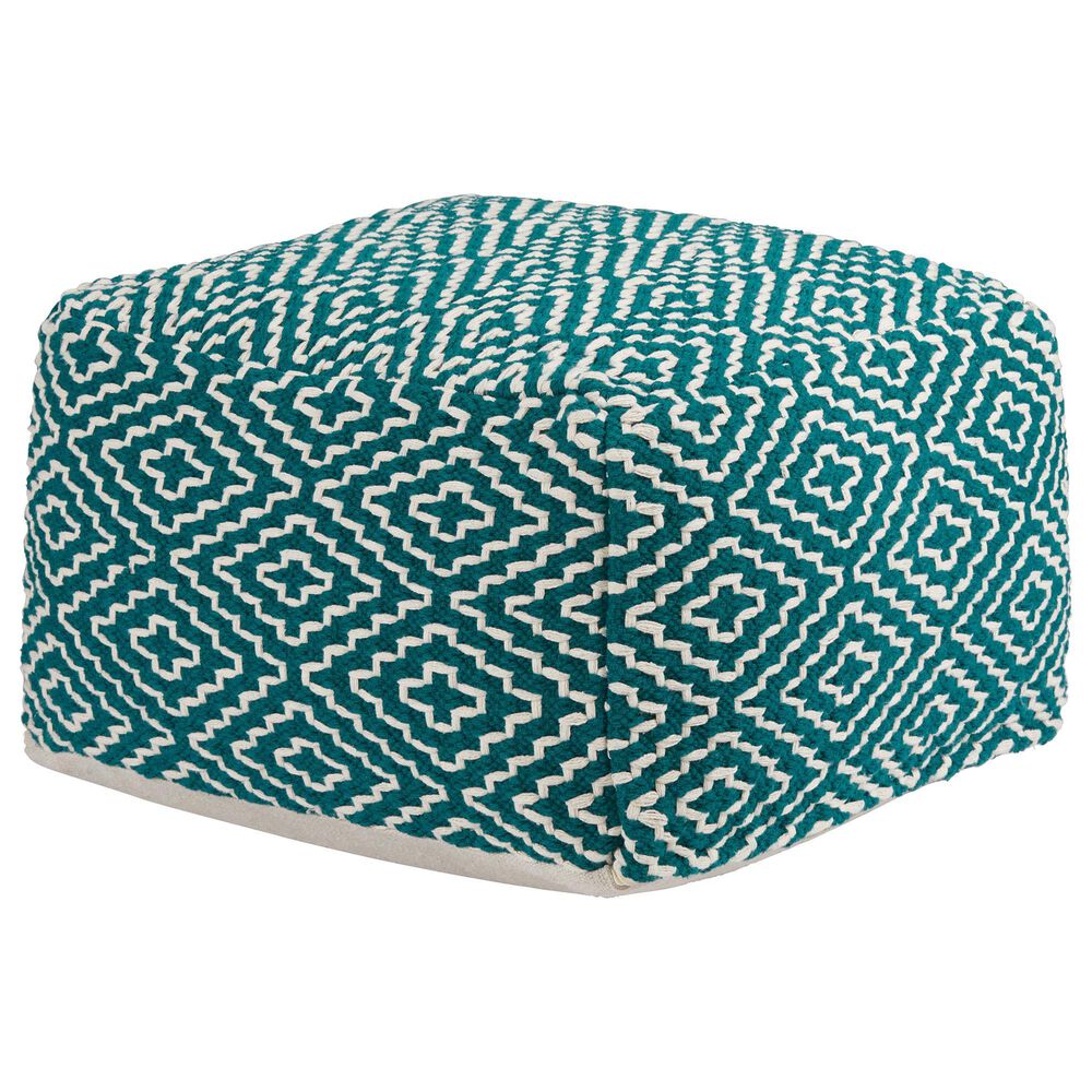 37B Brynnsen Pouf in Teal and Ivory, , large