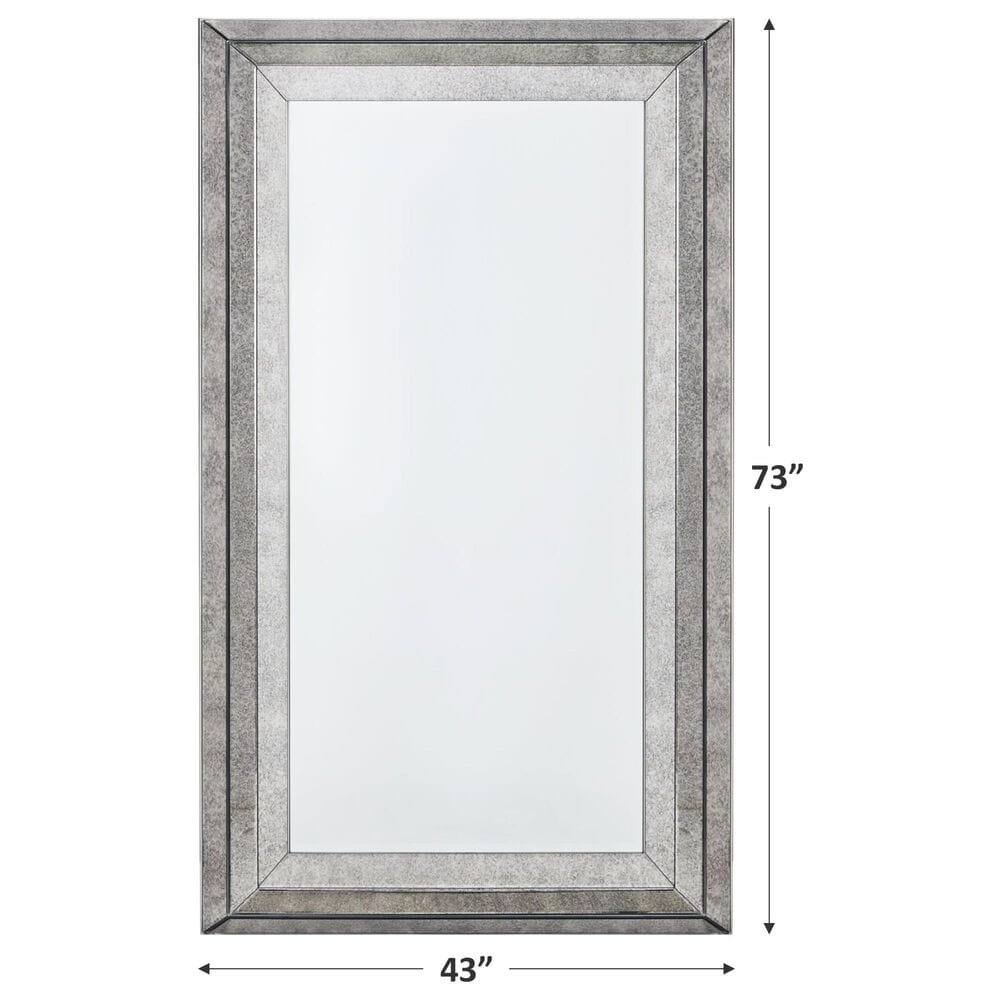 Garber Collection 73&quot; Aged Glass Frame Floor Mirror in Gray and Silver, , large