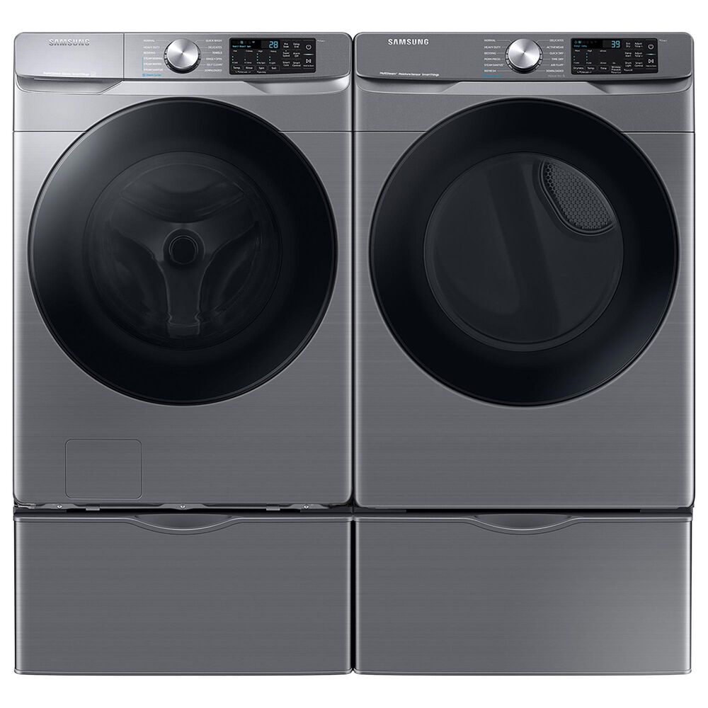 Samsung 4.5 Cu. Ft. Front Load Washer and 7.5 Cu. Ft. Electric Dryer Laundry Pair with Pedestal in Platinum, , large
