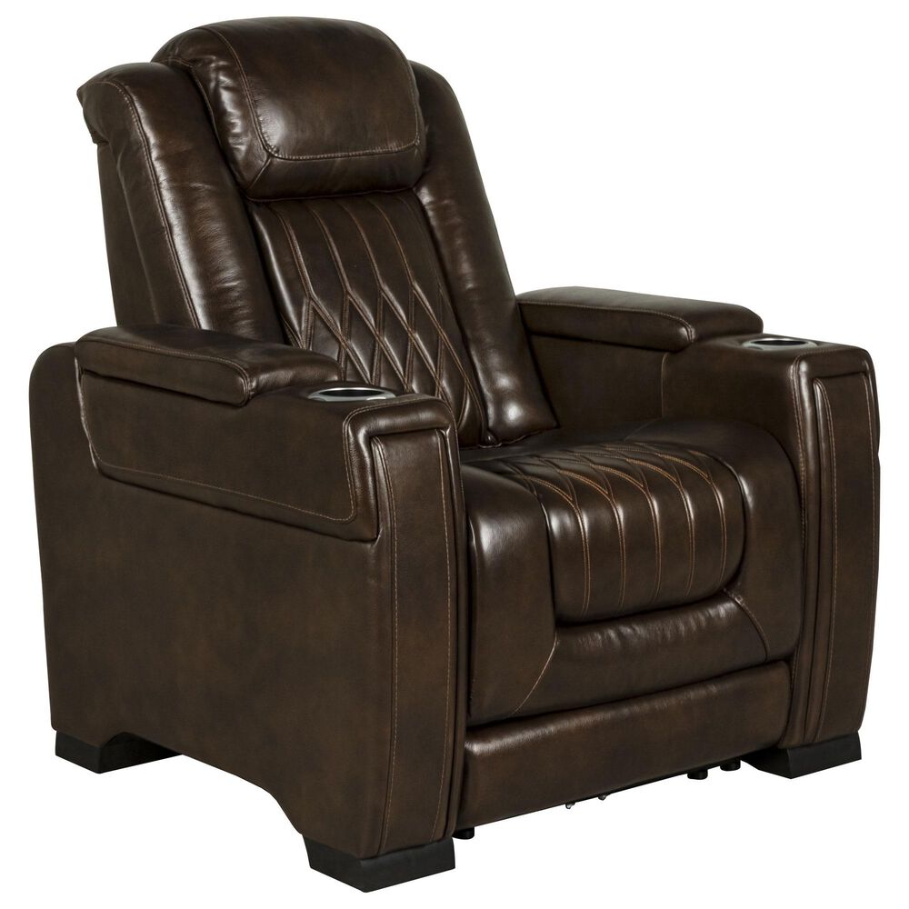 Frankfurt Furniture Leather Power Recliner with Power Headrest in Brown, , large