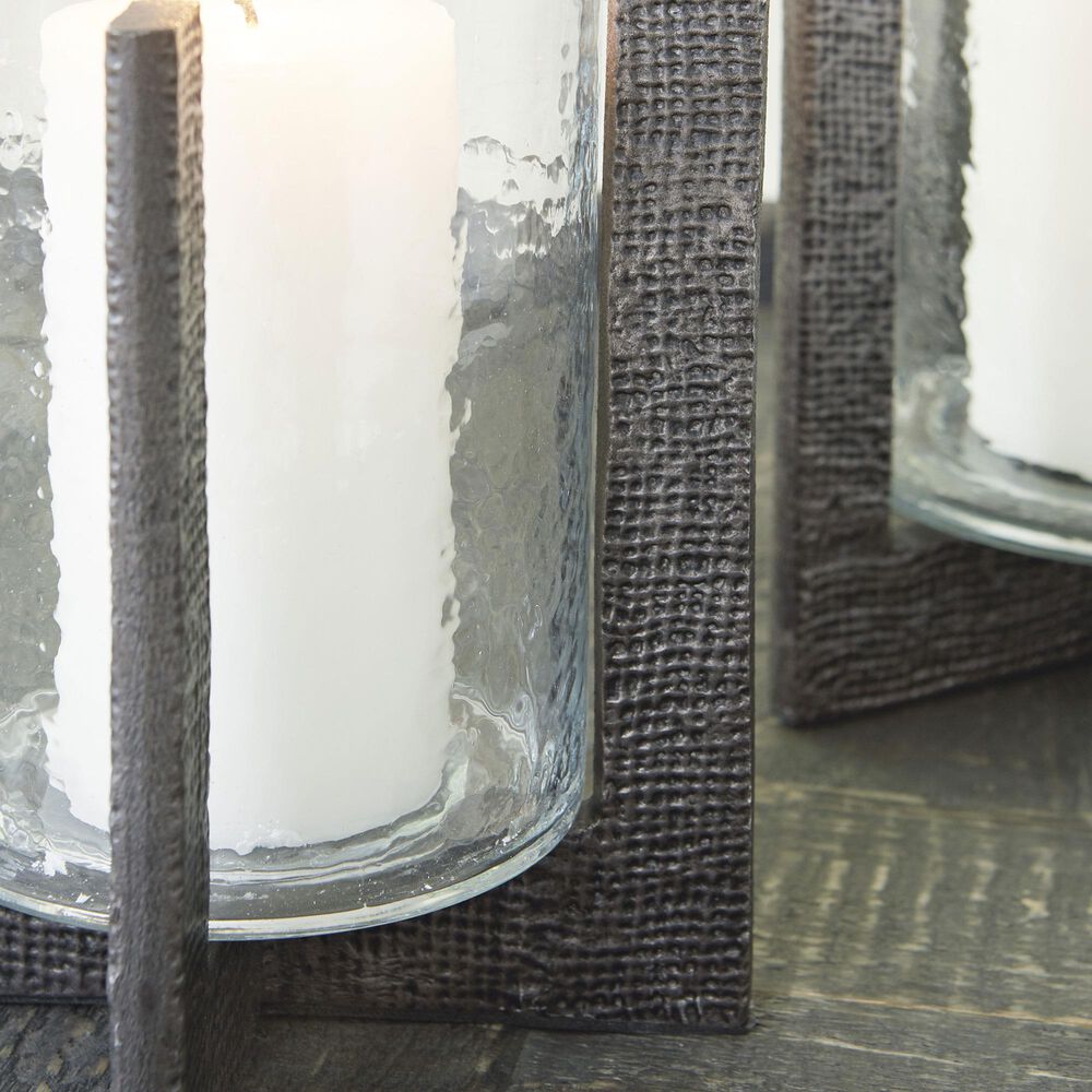 Signature Design by Ashley Garekton Candle Holder in Antiqued Pewter and Clear &#40;Set of 2&#41;, , large