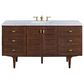 James Martin Amberly 60" Single Bathroom Vanity in Walnut with 3 cm Carrara White Marble Top and Rectangular Sink, , large