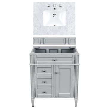 James Martin Brittany 30" Single Bathroom Vanity in Urban Gray with 3 cm Carrara White Marble Top and Rectangle Sink, , large