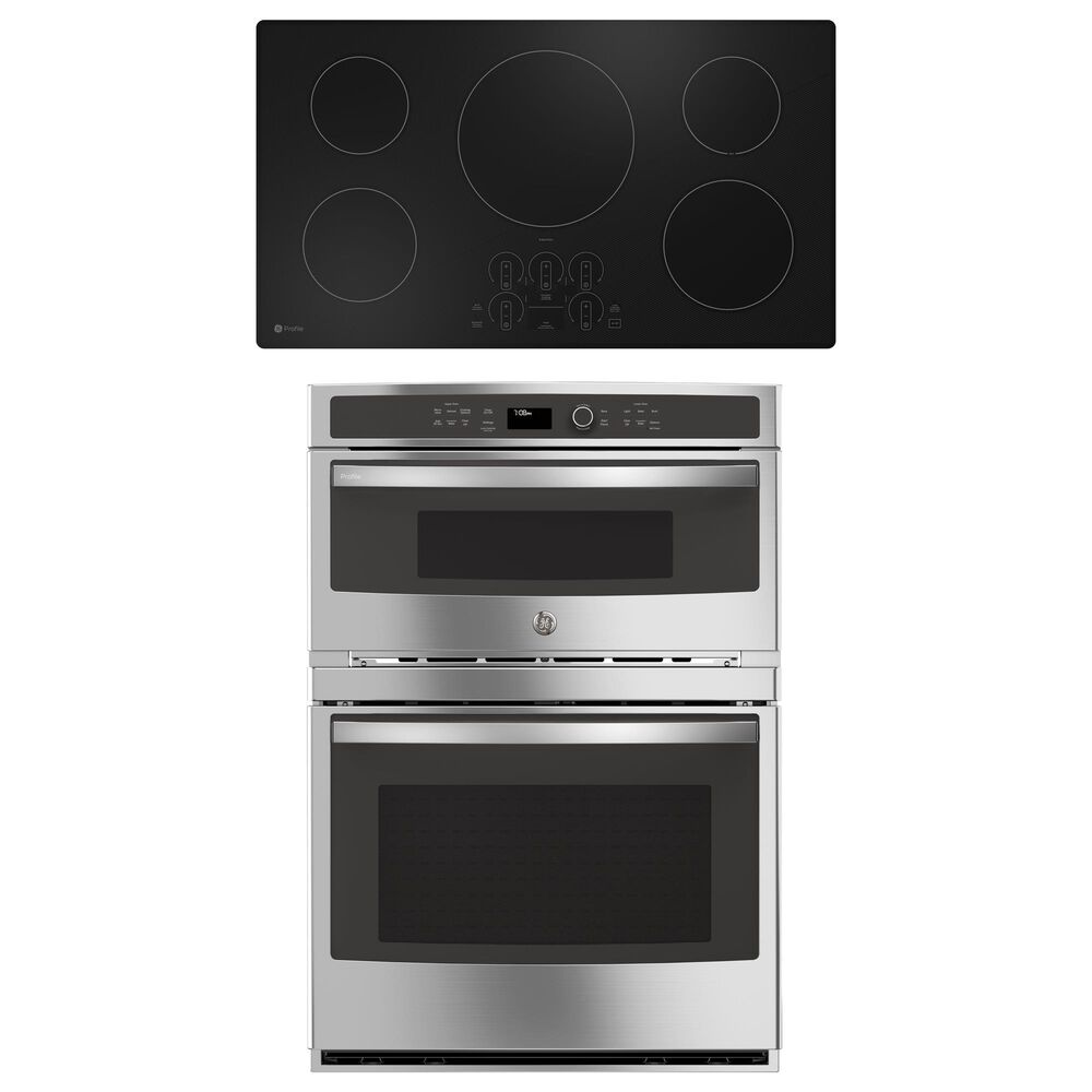 GE Profile 2-Piece Kitchen Package with Stainless Steel 30" Built-In Combination Convection Wall Oven and 36" Induction Cooktop in Black, , large