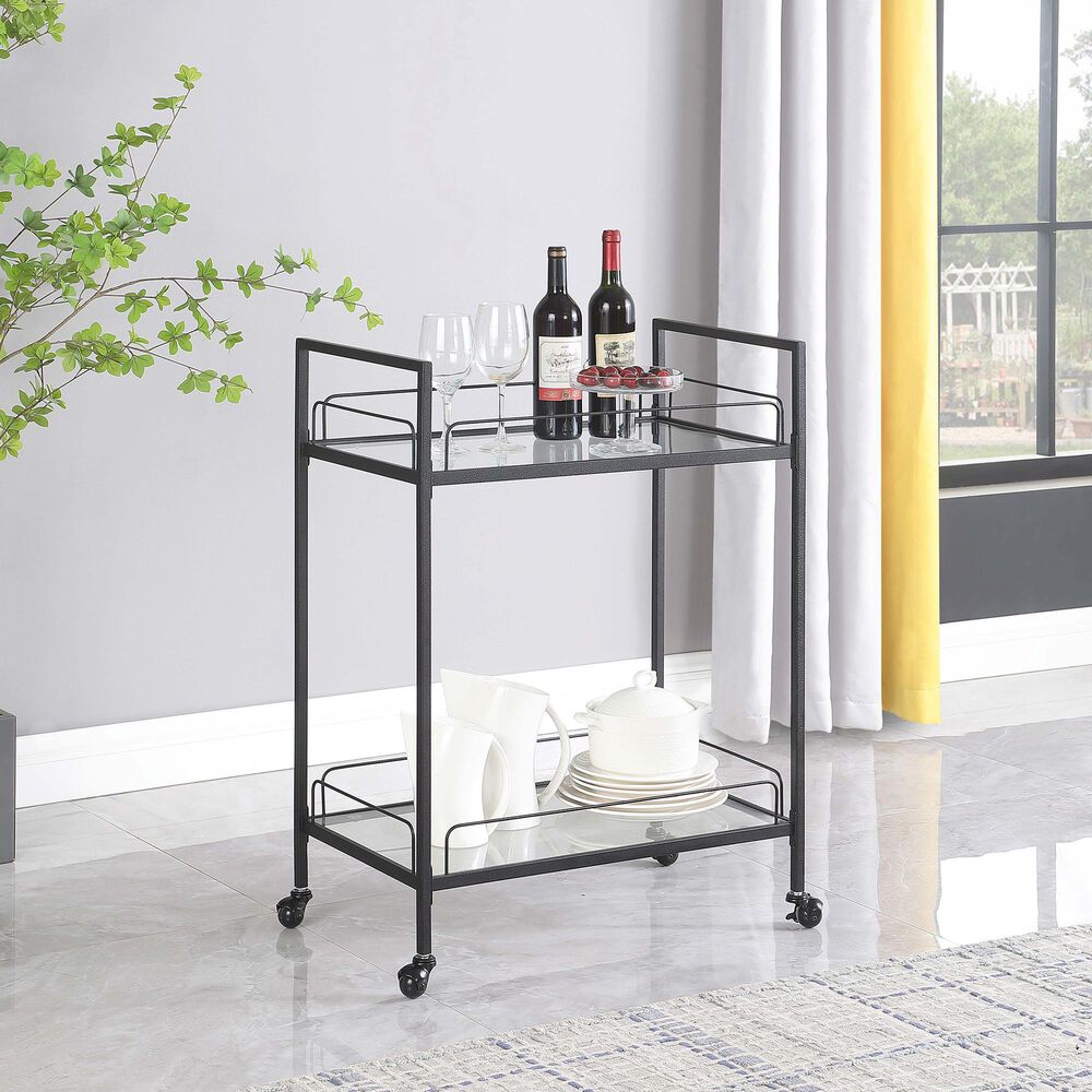 Pacific Landing Curltis Serving Cart with Glass Shelves in Black and Clear, , large