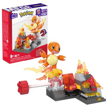 Mattel Pokemon Action Figure Building Toys, Charmander"s Fire-Type Spin with 81 Pieces, 1 Buildable Character and Turn Motion, for Kids, , large