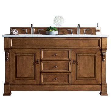 James Martin Brookfield 60" Double Bathroom Vanity in Country Oak with 3 cm Arctic Fall Solid Surface Top and Rectangle Sink, , large