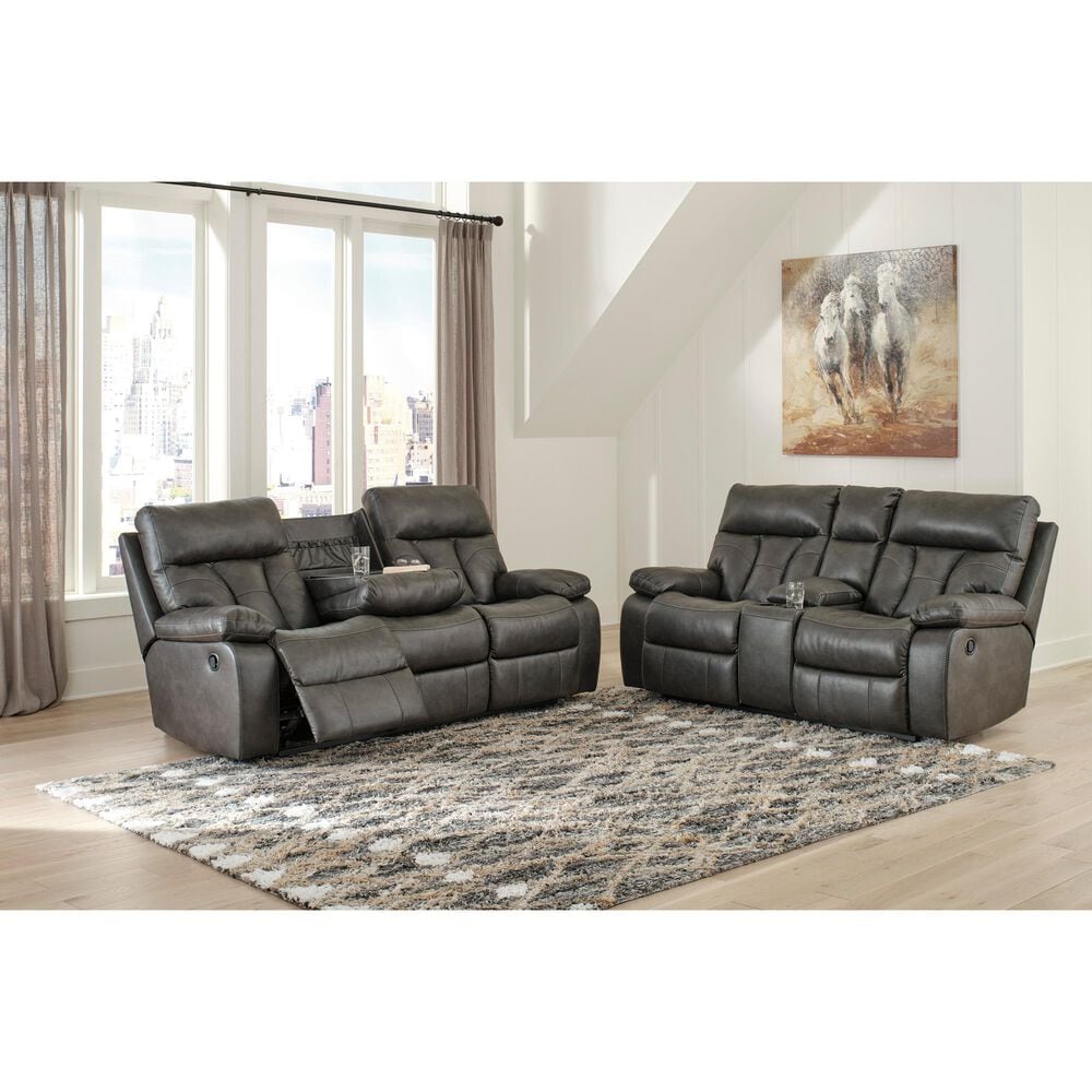 Signature Design by Ashley Willamen Manual Reclining Loveseat with Console in Quarry, , large