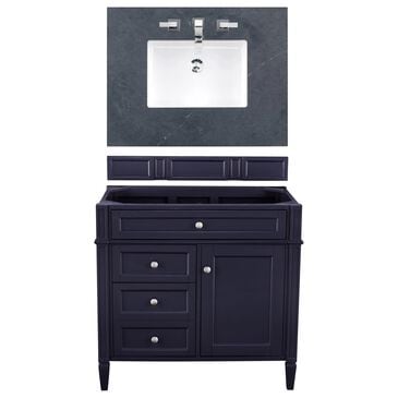 James Martin Brittany 36" Single Bathroom Vanity in Victory Blue with 3 cm Charcoal Soapstone Quartz Top and Rectangle Sink, , large
