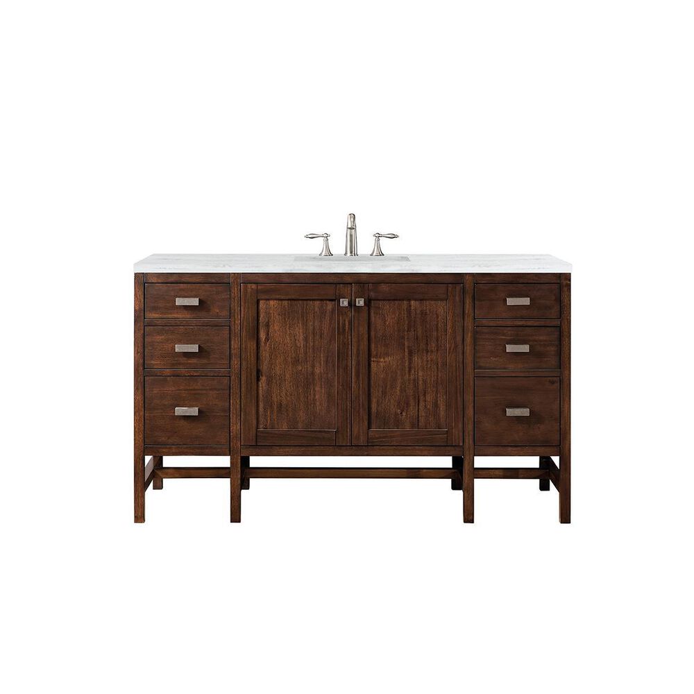 James Martin Addison 60" Single Vanity Cabinet , Mid Century Acacia, with 3 CM Arctic Fall Solid Surface Top w/ Sink, , large