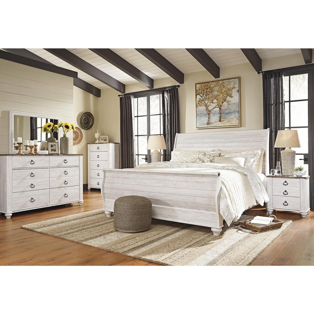 Signature Design by Ashley Willowton 6 Drawer Dresser and Mirror in Whitewash, , large