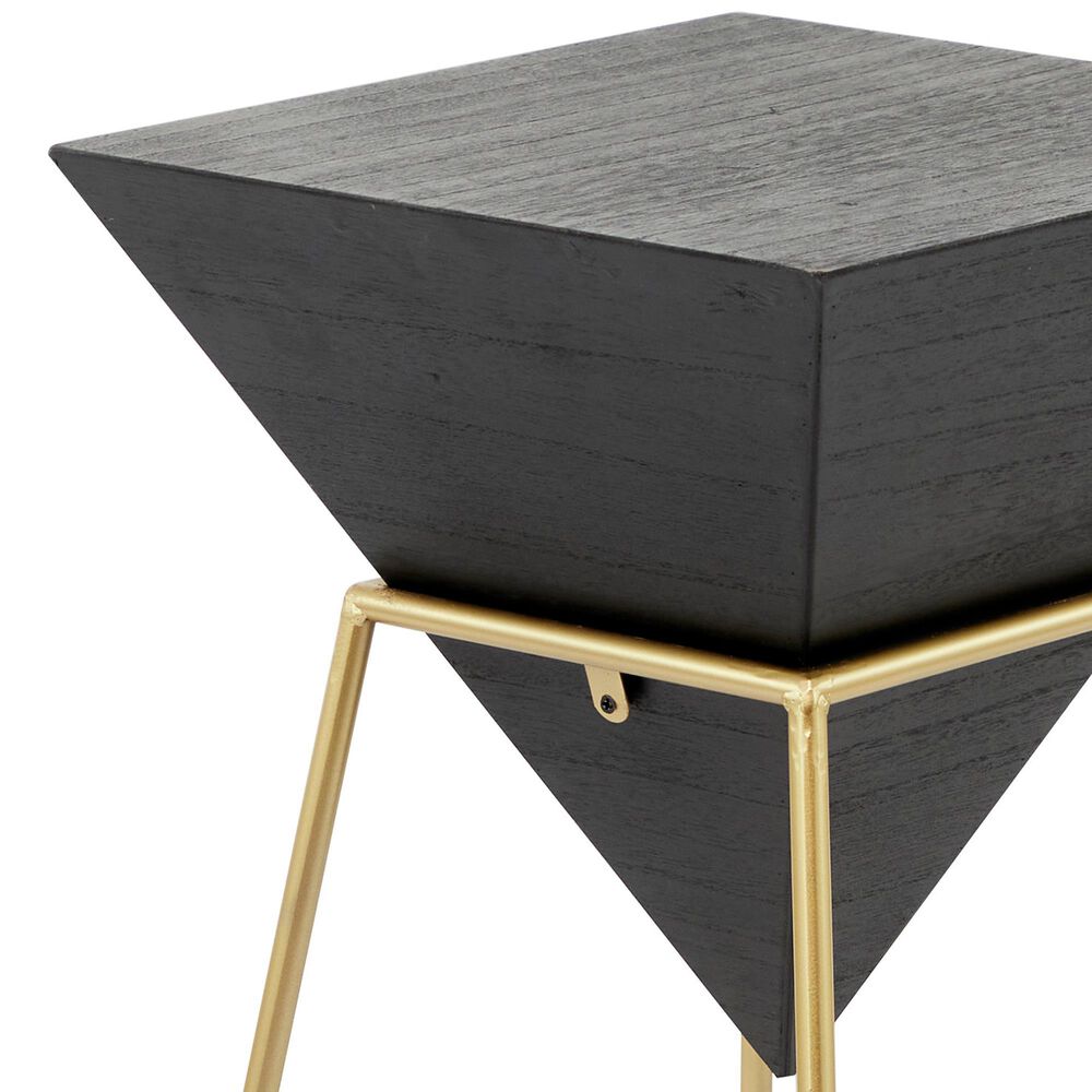 Uma Enterprises 24&quot; Pyramid Accent Table with Metal Stand in Black and Gold, , large