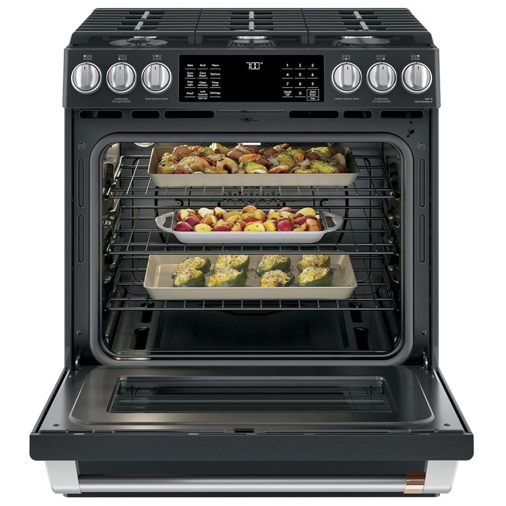 Cafe 30&quot; Slide-In Convection Gas Range with Warming Drawer in Matte Black, , large
