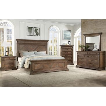 New Heritage Design Mar Vista 4 Piece King Bedroom Set in Brushed Walnut, , large