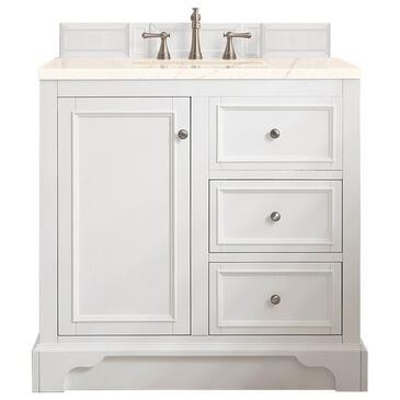 James Martin De Soto 36" Single Bathroom Vanity in Bright White with 3 cm Eternal Marfil Quartz Top and Rectangular Sink, , large