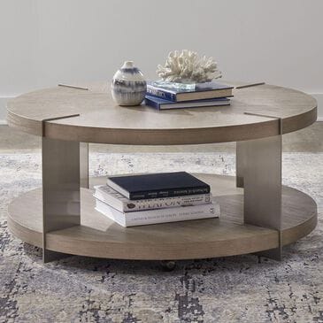 Belle Furnishings Harlow Round Cocktail Table in Sandstone and Satin Nickel, , large