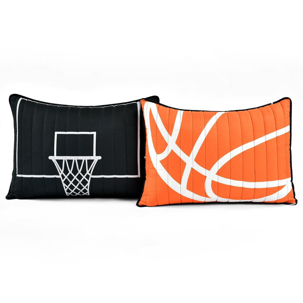 Triangle Home Fashions Basketball Game 5-Piece Full/Queen Quilt Set in Black and Orange, , large