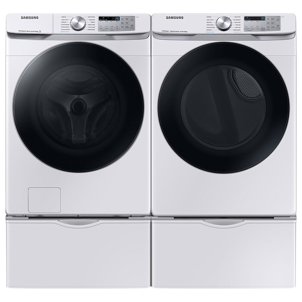 Samsung 4.5 Cu. Ft. Front Load Washer and 7.5 Cu. Ft. Gas Dryer Laundry Pair with Pedestal in White, , large