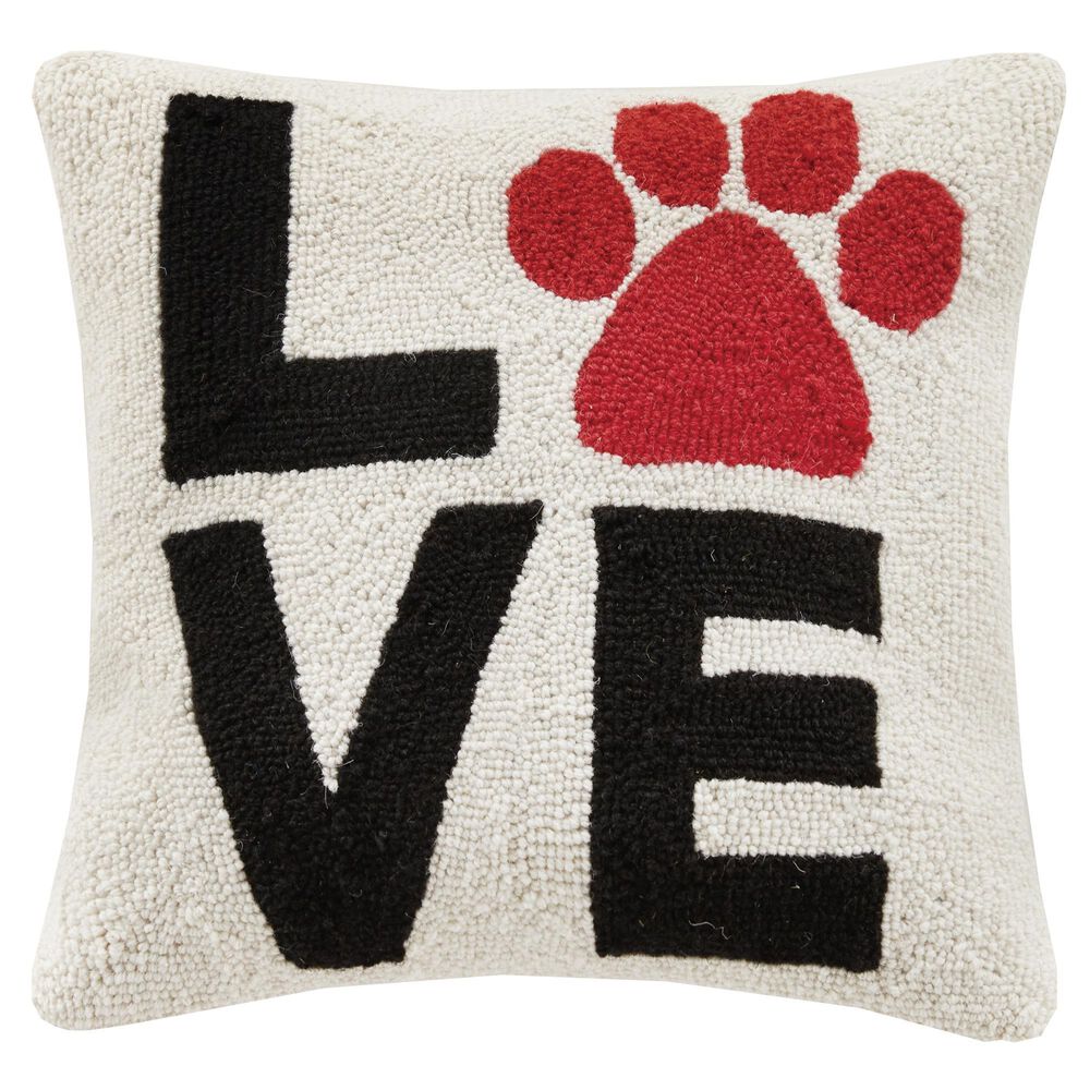 Peking Handicraft Love Paw Print Hook 16" x 16" Throw Pillow in Black and Red, , large