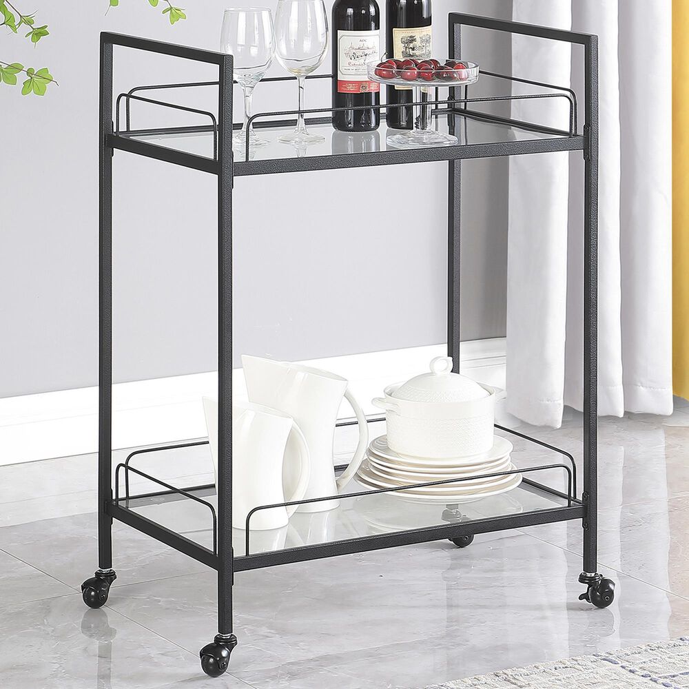 Pacific Landing Curltis Serving Cart with Glass Shelves in Black and Clear, , large