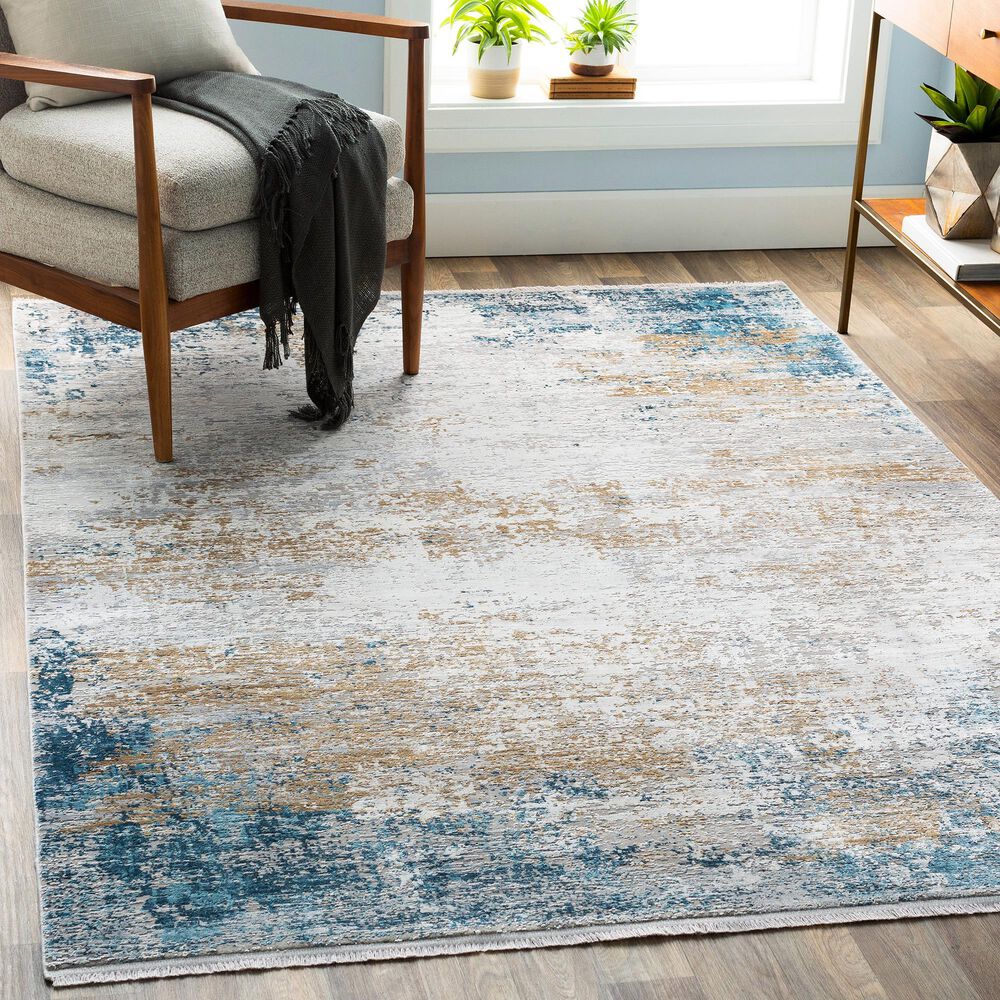 Surya Solar 3&#39; x 5&#39; Sky Blue, Dark Blue, Saffron, White, Gray and Charcoal Area Rug, , large