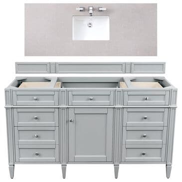 James Martin Brittany 60" Single Bathroom Vanity in Urban Gray with 3 cm Eternal Serena Quartz Top and Rectangle Sink, , large