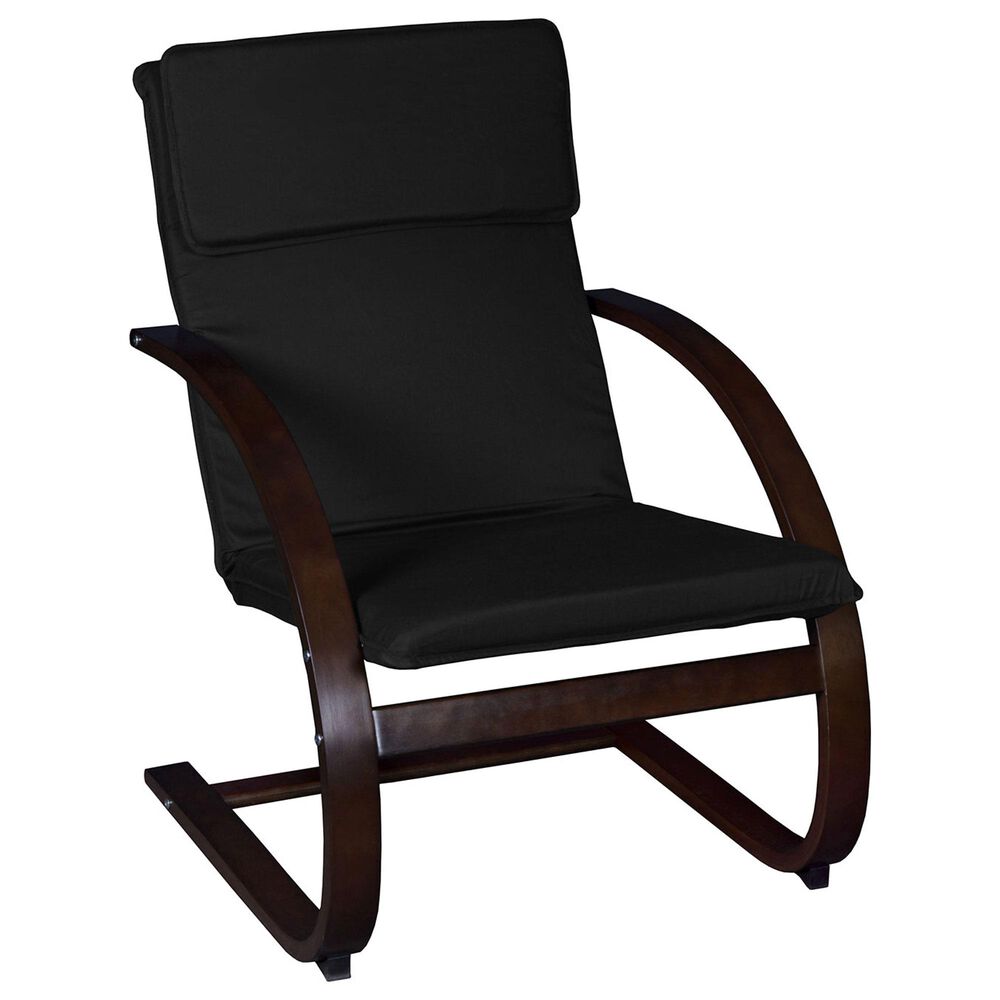 Regency Global Sourcing Niche Mia Reclining Chair in Mocha Walnut and Black Fabric, , large