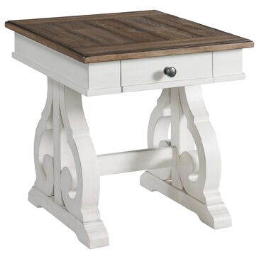 Hawthorne Furniture Drake End Table in Rustic White and French Oak, , large