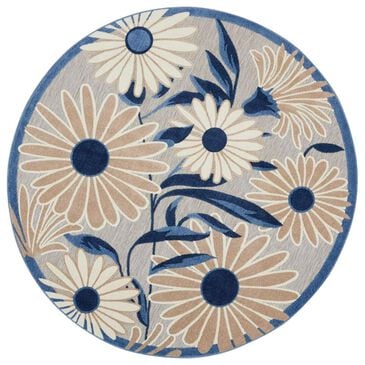 Nourison Aloha 5"3" Round Blue and Grey Indoor/Outdoor Area Rug, , large