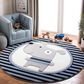 Safavieh Carousel Animals 4" Round Navy and Ivory Kids  Area Rug, , large