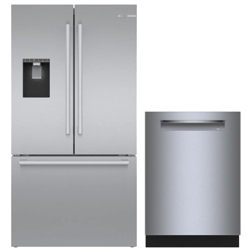 bosch 2-Piece Kitchen Package with 21.6 Cu. Ft. 3-Door French Door Refrigerator and Pocket Handle Dishwasher in Stainless Steel, , large