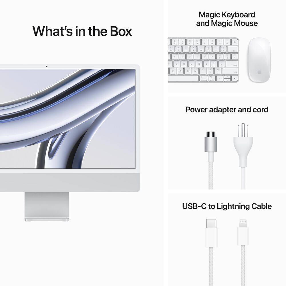 Apple 24-inch iMac with Retina 4.5K display: Apple M3 chip with 8 core CPU and 10 core GPU, 256GB SSD - Silver &#40;Latest Model&#41;, , large