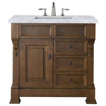 James Martin Brookfield 36" Single Bathroom Vanity in Country Oak with 3 cm Carrara White Marble Top and Rectangle Sink, , large