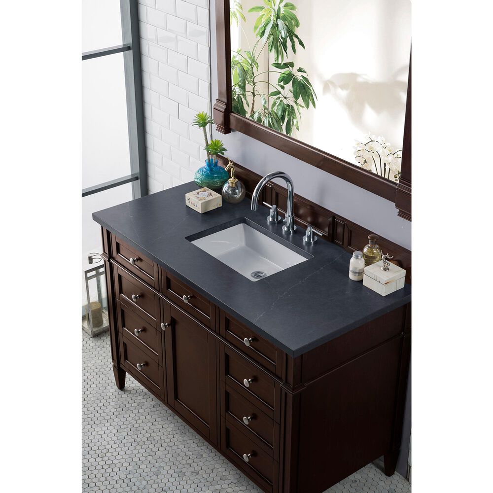 James Martin Brittany 48&quot; Single Bathroom Vanity in Burnished Mahogany with 3 cm Charcoal Soapstone Quartz Top and Rectangle Sink, , large